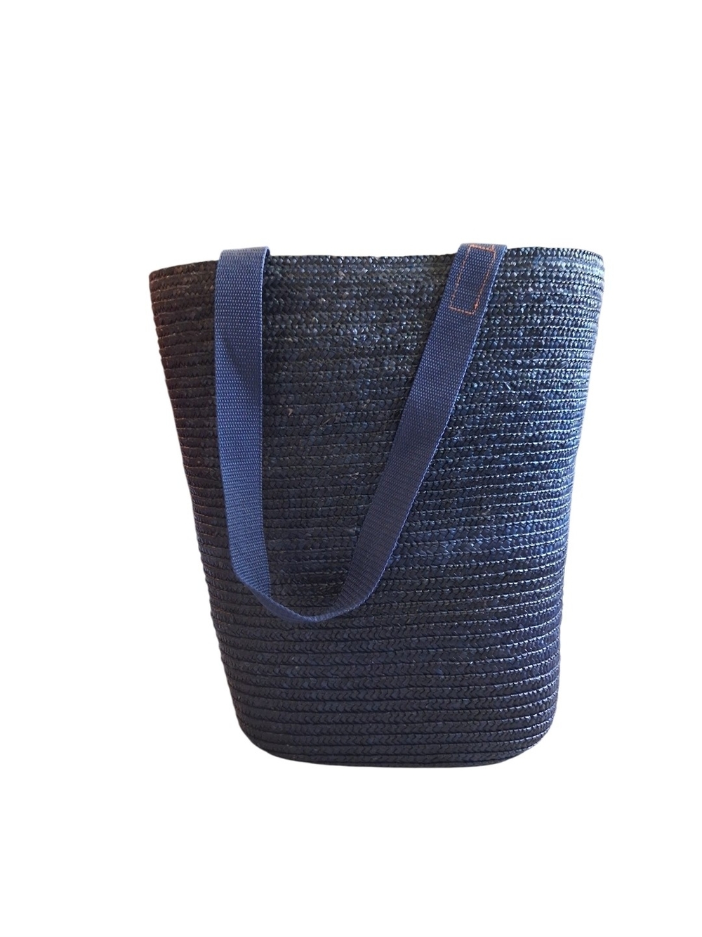 Navy Woven Tote Bag with Shoulder Straps